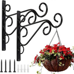 Paquet de 2 supports de suspension ext&eacute;rieurs en fer noir Crochets muraux pour mangeoire &agrave; oiseaux Lanternes Carillons &eacute;oliens avec vis - Neuf