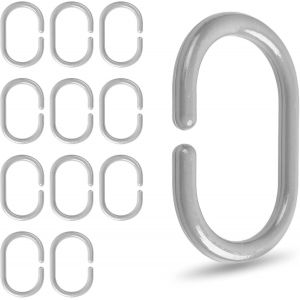 SJZG-Anneaux De Rideau De Douche, 12 Pi&egrave;ces, En Gris, &Oslash; 4,6 X 2,9 Cm Int&eacute;rieur, Pour Tringles De Rideau De Douche, En Plastique Solide, Anneaux De Averse Gris, Crochet De Rideau De Bain - Neuf