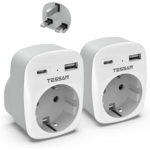 JGD-Lot de 2 Adaptateur Prise Anglaise, 3 en 1 Adaptateur Type G avec USB C et USB A, Adapteur Prise Anglais 3250 W, Chargeur UK pour Irlande Malte &Eacute;cosse Duba&iuml; Malaisie - Neuf