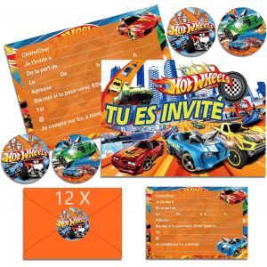 MEVRONISSHOP-12x Hot Whels Invitation Anniversaire Garcon en Fran&ccedil;ais avec Enveloppes, Hot Whels Carte Invitation Anniversaire &agrave; Th&egrave;me, Cartes d'Invitation de F&ecirc;te pour Anniversaire (A6) (A) - Neuf