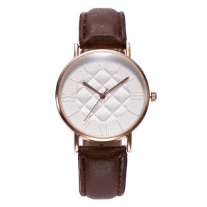 Montre A Quartz Zhoulianfa Pour Femme, Bracelet En Cuir Pu, Couleur Unie, Chiffres Romains (Cafe) - Neuf