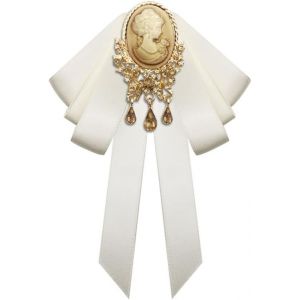 Kjdal-Broche Cam&eacute;e Victorienne En Strass Pour Femmes Et Filles,Goutte Gothique Avec Ruban De Soie,N?Ud Papillon,&Eacute;pingles &Agrave; Revers,Accessoires De Robe Des Ann&eacute;es 80 Et 90,Bijoux De F&ecirc;te De No&euml;l - Neuf