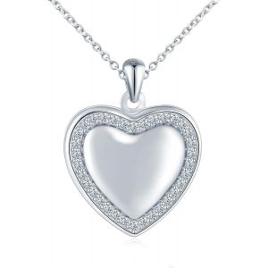 C?ur Collier Photo Femme Filles Argent 925 Pendentif Porte Photo Avec Etincelant Zircon Personnalisé Médaillon Collier Bijoux Tendance Cadeau Pour Maman Copine Epouse Fille - Neuf