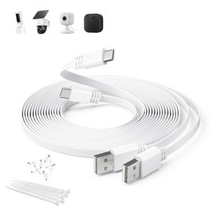 TIANYI-C&acirc;ble d'extension USB A vers USBC extra long 30FT,lot de 2 C&acirc;ble d'alimentation plat Chargeur Type C 2.0 pour Blink Mini 2/Outdoor 4,eufy 4G LTE Cam S330, EZVIZ H6c 2K/H6/CP1 Pro/CB2,Tapo C120 - Neuf