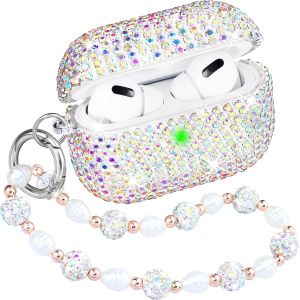 LORANKA-Compatible avec AirPod Pro 2 Coque de protection avec porte-cl&eacute;s pour filles et femmes (LED avant visible) Brillant scintillant - Neuf
