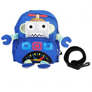 Sac A Dos Anti-Perte Pour Enfants, Motif Robot De Dessin Anime, Avec Harnais De Securite (Bleu) - Neuf