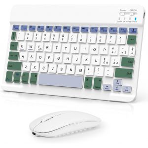 Clavier Et Souris Sans Fil, Clavier Bluetooth Tablette Portable Fin Rechargeable Universel Pour Ipad/Tablette/Pc/Ios/Android/Windows/Samsung Tab/Lenovo, Disposition Italienne, (Blanc Et Vert[Z747] - Neuf