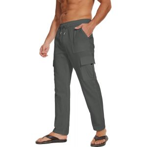 Pantalon D'&eacute;t&eacute; L&eacute;ger En Lin Pour Homme Avec Cordon De Serrage - Neuf