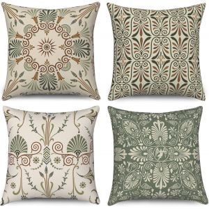 CAUC-Housse de Coussin 40x40 cm, Lot de 4 d&eacute;coratives pour canap&eacute; Beige Style r&eacute;tro Boho Moderne Lavable Lin Textile ext&eacute;rieur Taie d'oreiller - Neuf