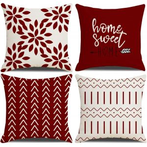 Ensemble De 4 Rouge Housse De Coussin 45x45cm Moderne Taies D'oreiller D&eacute;coratif - Neuf