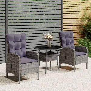 Prolenta Premium - Ensemble De Bistro De Jardin 3 Pcs R&eacute;sine Tress&eacute;e Gris - Neuf