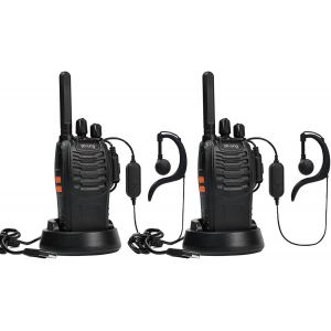 Talkie Walkie Pt88E Pmr446 Sans Licence 16 Canaux, Rechargeable Avec Chargeur Usb, Lampe De Poche Led, Talkie Walkie Professionnel Avec Oreillette Pour La Famille, L'&Eacute;cole (2Pcs, Noir) - Neuf