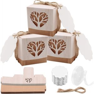 Mevronisshop-50pcs Bo&icirc;tes &Agrave; Drag&eacute;es Bapt&ecirc;me En Forme De Arbre De Vie, Boite Communion, Bo&icirc;te Cadeau Mariage, Coffret Bonbons Bapt&ecirc;me Avec Corde(Forme De C?Ur) - Neuf