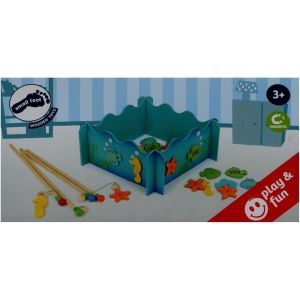 Eryi-8196 Pèche À La Ligne ""Monde Marin"" En Bois, Jeu Magnétique Avec Bassin De Pêche, Quatre Cannes À Pêche Et Poissons, À Partir De 3 Ans - Neuf