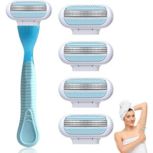 Rasoir Femme Intimate Rasoir Femme Maillot Rasoir De Surete Femme,3 Étages Lames Pour Un Rasage Simple Et Efficace, 1 X Rasoir+4 Lames De Recharges,Recharge Rasoirs Pour Femmes(Bleu) - Neuf