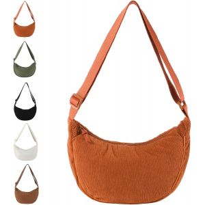 RFCBC-Velours Côtelé Crossbody Bag pour Femme, Sac à Croissants en Velours Côtelé Sac Banane Femme Bandoulière Sac à Main Croissant avec Sangle Réglable - Neuf