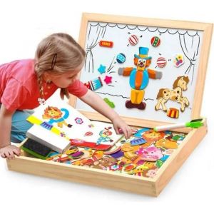 Caravan® Puzzles en Bois Magnétique 100 Pièces Tableau Double Face Aimanté Planche à Dessin Jouet Educatif Enfant 3 Ans Plus - Neuf