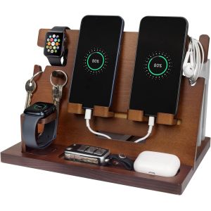 Cadeau Homme Organisateur de Bureau Bois Cadeau Papa Fete des Peres Support Telephone Bureau Support Montre, Cadeau Anniversaire Homme Idee Cadeau, Organiseur de table de Nuit, Idee Cadeau Homme Noel - Neuf