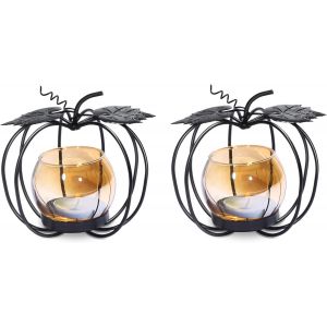 Citrouille en Verre de Bougie Votive Titulaire, Set de 2, Tapis D&eacute;coratif - Neuf