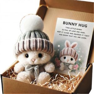 Mini lapin c&acirc;lin mignon cadeau de P&acirc;ques, lapin en peluche de P&acirc;ques avec bonnet tricot&eacute; et pompon, lapin de soutien &eacute;motionnel de poche souple avec bo&icirc;te cadeau et carte-UN - Neuf