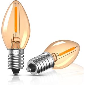 Kal-Ampoule Veilleuse Led E14 0,5w Ampoule Pour Lampe De Sel 15w Équivalente, Ampoule E14 Vintage Ambre Ampoules Decoratives Bougie C7, Ultra Blanc Chaud 2200k, 50lm, 220-240v, Lot De 2 - Neuf