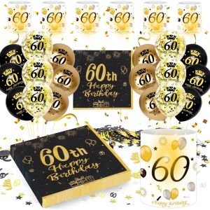 Ayuhr-Decoration Anniversaire 50 Ans Femme Homme, Decoration Table Happy 50th Birthday Produits Personnalisés Echarpe Bannière Serviette Lanterne Confetti Ballon Noir Et Or (Kit Deco Anniversaire 50 - Neuf