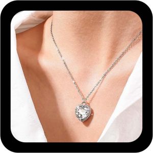 Kal-Collier Boho Cristal Coeur Choker Collier Pendentif Coeur Argent Cz Collier Vintage Coeur Amour Collier Strass Chaine Collier Zircon Cubique Bijoux Pour Femmes - Neuf