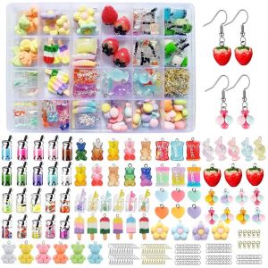 Kal-Set De Pendentifs Charms, Bijoux À Faire Soi-Même Set 100 Pièces Résine Bubble Tea Ours Fraise Charms Pour Boucles D'oreilles Bracelets Colliers Porte-Clés Et Fabrication De Bijoux - Neuf