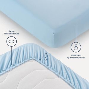 Tzf-Drap Housse 140x200 Cm En Microfibre Lot 2 - Drap 140x200 Cm Certifié Oeko-Tex - Drap 140x200 Cm - Drap House 140x200 - Drap Dea Lit 140x200 - Drap-Housse 140x200 - Drap Housse Bleu Clair - Neuf