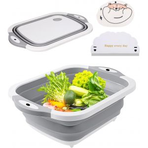 ERYI-Bassine Pliable De Camping 3 En 1 Avec Grattoir Et Chiffon À Vaisselle 3 En 1 Multifonction Pliable Planche À Découper Panier D'Égouttement En Silicone Cuvette De Lavage Pliable Pour La Cuisine - Neuf