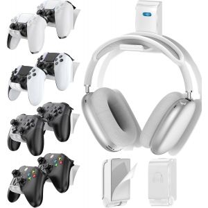Kalanka-Support De Manette Et Casque, Support Universel Murale Pour Manettes Xbox/Ps5/Ps4/Nintendo Switch, Organisateur De 8 Accessoires Gaming Avec Porte-Casque Pliable, Blanc, 4 Paquets - Neuf