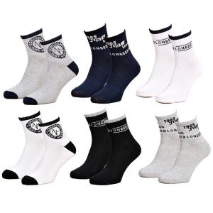 Chaussettes Homme Longboard Socquettes Tiges 2 Tiers Pack De 6 Paires Bouclette Int&eacute;rieure - Neuf