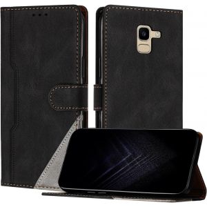 Kal-&Eacute;tui Pour Samsung Galaxy A8 Plus 2018, Housse En Cuir Pu Avec [Protection Antichoc Tpu] [Fonction Support] [Porte-Cartes ] Antichoc Magn&eacute;tique Coque Pour Galaxy A8 Plus 2018 - Noir - Neuf