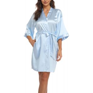 Peignoir De Bain Femme Satin Kimono Court Robe De Chambre Chemise De Nuit Mariée Mariage Veste De Pyjama S-Xxl - Neuf