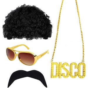 Bnhgo-- Lot De 4 Vêtements Hippie Des Années 70 Pour Homme, Perruque Afro, Moustache, Collier Avec Pendentif, Lunettes De Soleil Pour Carnaval, Festivals De Musique Et Fêtes - Neuf