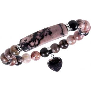Kalsw-Rhodonite,Élastique Bracelet En Pierre Cristal Pour Femme,Yoga Chakra Rondes Perles D'énergie Protection Bracelet Avec C?ur Pendentif - Neuf