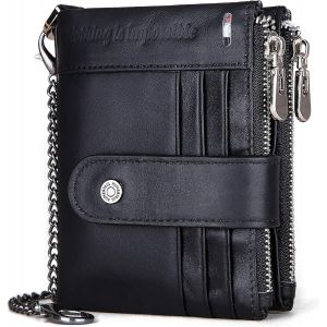 CMJAAGUR-Portefeuille Pour Homme En Cuir V&eacute;ritable &Agrave; Deux Volets Avec Blocage Rfid Et Poche Pour Pi&egrave;ces De Monnaie Avec Carte De Cr&eacute;dit, Noir , Moderne.[M1065] - Neuf