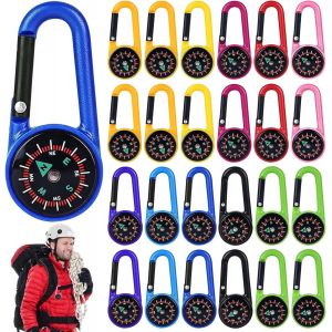 Lot De 24 Mini Boussole Avec Mousqueton, Boussole Avec Boussole Pour Enfants, Mousqueton, Boussole De Poche, Pour L'ext&eacute;rieur, Les Voyages, La Randonn&eacute;e, Le Camping - Neuf