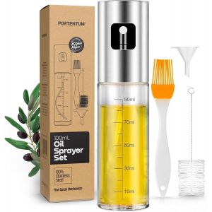 KALANKA-Pulv&eacute;risateur d&iquest;Huile 100ml en Inox, Huile Spray Cuisine et Friteuse &agrave; Air, Huilier en Verre avec Accessoires Antigoutte - Neuf