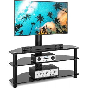SUBZONAL-Meuble TV avec Support Pivotant Hauteur R&eacute;glable pour TVs et Ecrans LCD LED de 32 &agrave; 70 Pouces 3 &Eacute;tag&egrave;res TW1002 - Neuf
