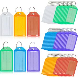 KALANKA-Porte Cl&eacute;s Porte Clef 60 Pi&egrave;ces de 5.8 cm avec &Eacute;tiquettes en Papier Vierge Lign&eacute;es Couvercles Transparents et Anneaux Fendus Identificateurs d'articles Robustes, 6 couleurs - Neuf
