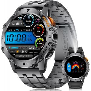 Montre Connectée Homme Avec Led Lampe Torche,Smartwatch Homme Avec Moniteur De Fréquence Cardiaque Et Sommeil/110+ Modes Sportifs,Ip68 Étanche Android Ios,Noir 110+ Sportifs - Neuf