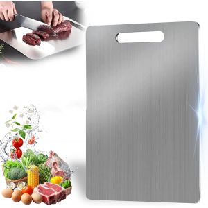 Cmjaagur-Planche A Decouper En Titane, 34 * 23 Cm Planche A Decouper Des Deux C&ocirc;t&eacute;s Titanium Cutting Board Planche A Decouper Inox, Pour Couper La Viande, Les Fruits Et Les L&eacute;gumes (1 Pi&egrave;ces[M421] - Neuf