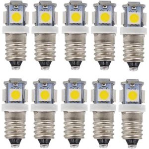 Sjzg-E10 Ac Led Ampoules, 10 Pcs 6v Blanc Chaud 5 Lampes Led, E10 Miniature Vis 0.5watts 50lm (Ac6v, Warm White) - Neuf