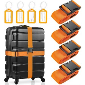 KALANKA-Lot de 4 Sangle R&eacute;glable pour Valise avec &Eacute;tiquettes de Identification - Accessoire de Voyage Avion Universel pour Bagage - Protection Anti-Rayures + Identification Rapide - Neuf