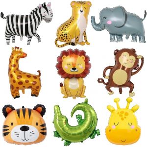 9 Ballons Animaux Jungle,XXL Lion Tigre éléphant Feuille D'aluminium Ballons,Géant Crocodile Zèbre Singe Ballons,Girafe hippopotame Helium Ballons pour Enfants anniversaire safari animaux fête - Neuf