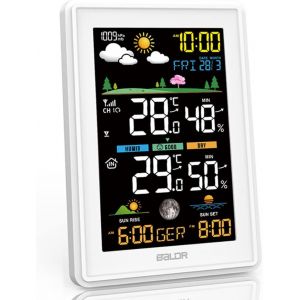 ChenQuanSarl-Station Météo Avec Capteur Extérieur Intérieur Sans Fil, Thermomètre Hygromètre Numérique Avec Radio-Pilotée, Prévisions Météo, Rétro-Éclairage, Blanc - Neuf