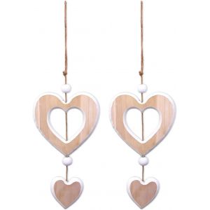 Lot De 2 Coeurs D&eacute;coratifs &Agrave; Suspendre En Bois - Coeur D&eacute;coratif Et Suspension Pour Fen&ecirc;tre Ou D&eacute;coration Murale - Pendentif En Bois Pour Mariage,Saint-Valentin Et Id&eacute;e Cadeau (Wd0038) - Neuf