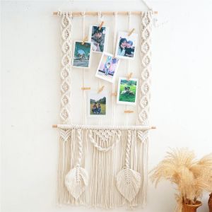 Porte Photo Mural,Pele Mele Macrame Mural,Cadre Photo Pele Mele,Accroche Photo Mural Boh&egrave;me Avec Photos Pinces Pour Photos Collages,D&eacute;coration Maison Et Cadeau - Neuf