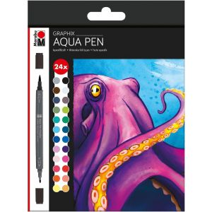 014500000106 014500000106-Aqua Pen Graphix, Octopy, Encre Brillante &Agrave; Base D'eau, Double Pointe, Aquarellable Sur Papier Aquarelle, 24 Couleurs, Lot De 24 - Neuf